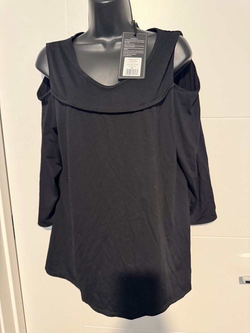 Cold-Shoulder Black Women's Top with Folded Collar